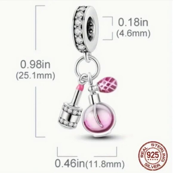 Sterling Silver Miniature Design Cute Perfume & Lipstick Novel charms Pendant - Picture 2 of 3